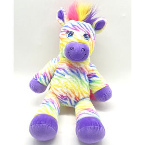 Build A Bear BABW Colorful Rainbow Striped Zebra Plush Stuffed Animal Toy‎ 18"